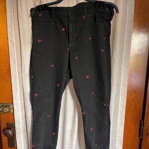 Black Jeans with Red Embroidery